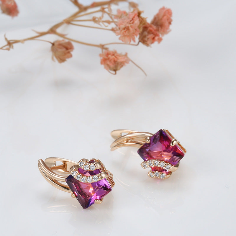 Crimson Square Crystal Earrings | Rosegold