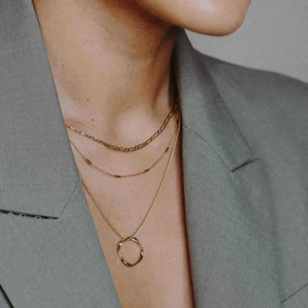 Open Circle Three Row Necklace | Gold