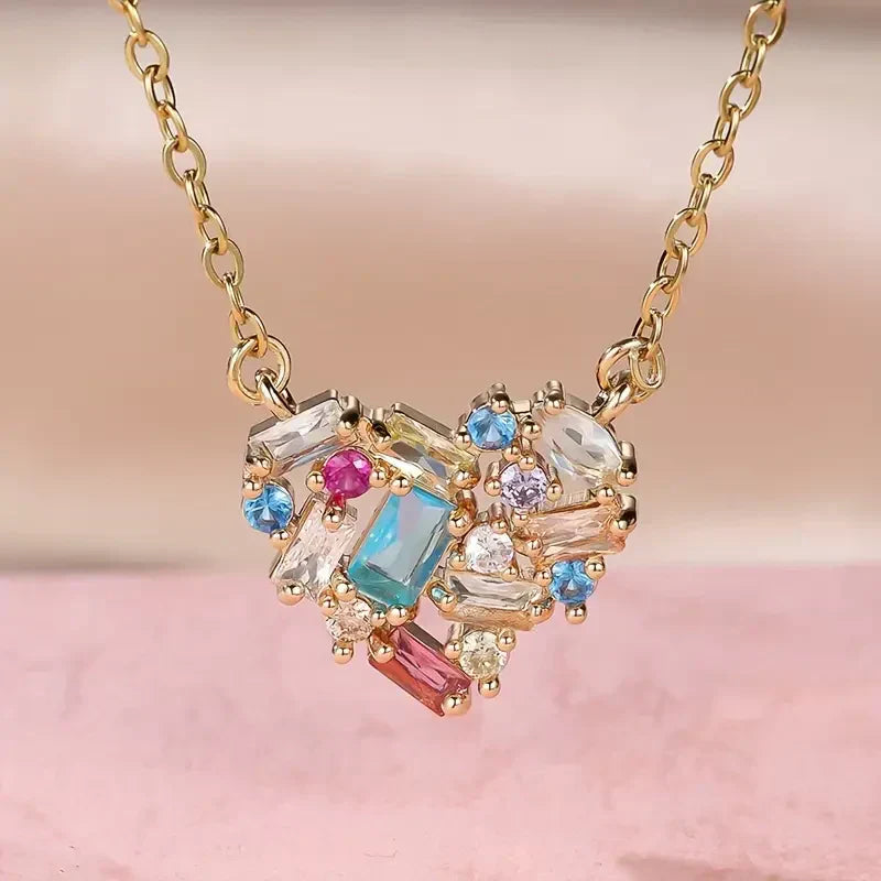 Colorful Gleam Heart Necklace | Gold