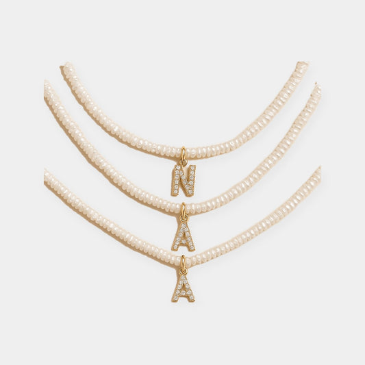 Shelly Crystal Pearl Initial Choker