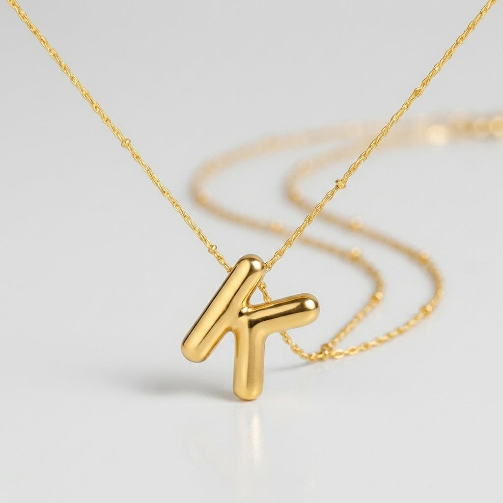 Bubble Letter Initial Necklace