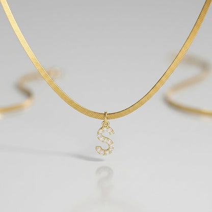 Melly® Diamond Initial Herringbone Necklace