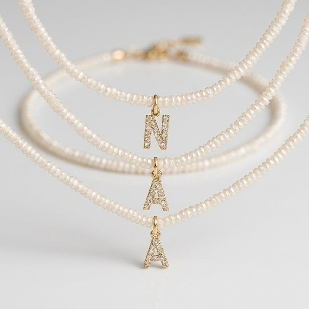 Shelly Crystal Pearl Initial Choker